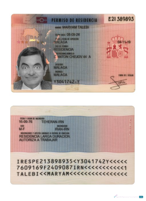 Download Spain residence permit 2019 present Photoshop template